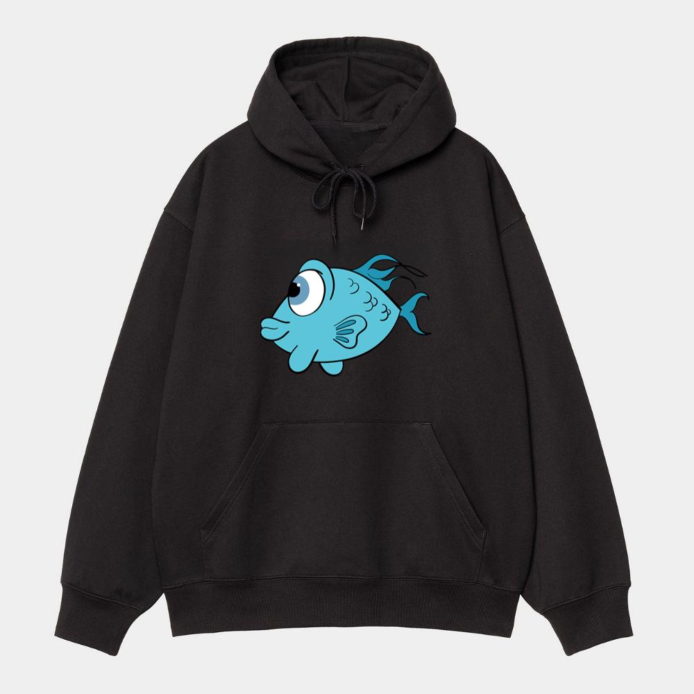 Goofy Blue Cartoon Fish Hoodie