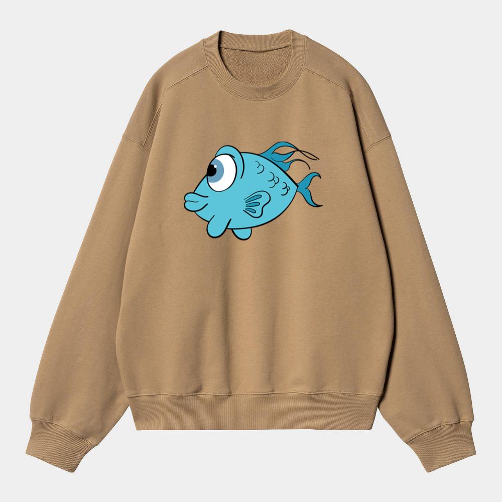 Goofy Blue Cartoon Fish Sweatshirt