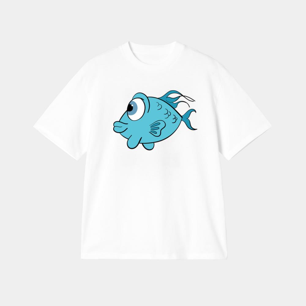 Goofy Blue Cartoon Fish T-Shirt