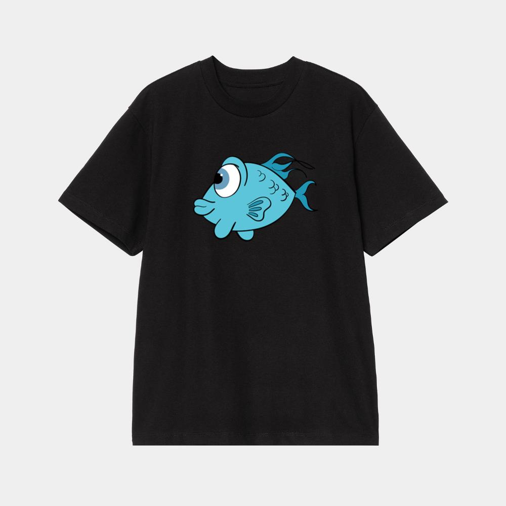 Goofy Blue Cartoon Fish T-Shirt