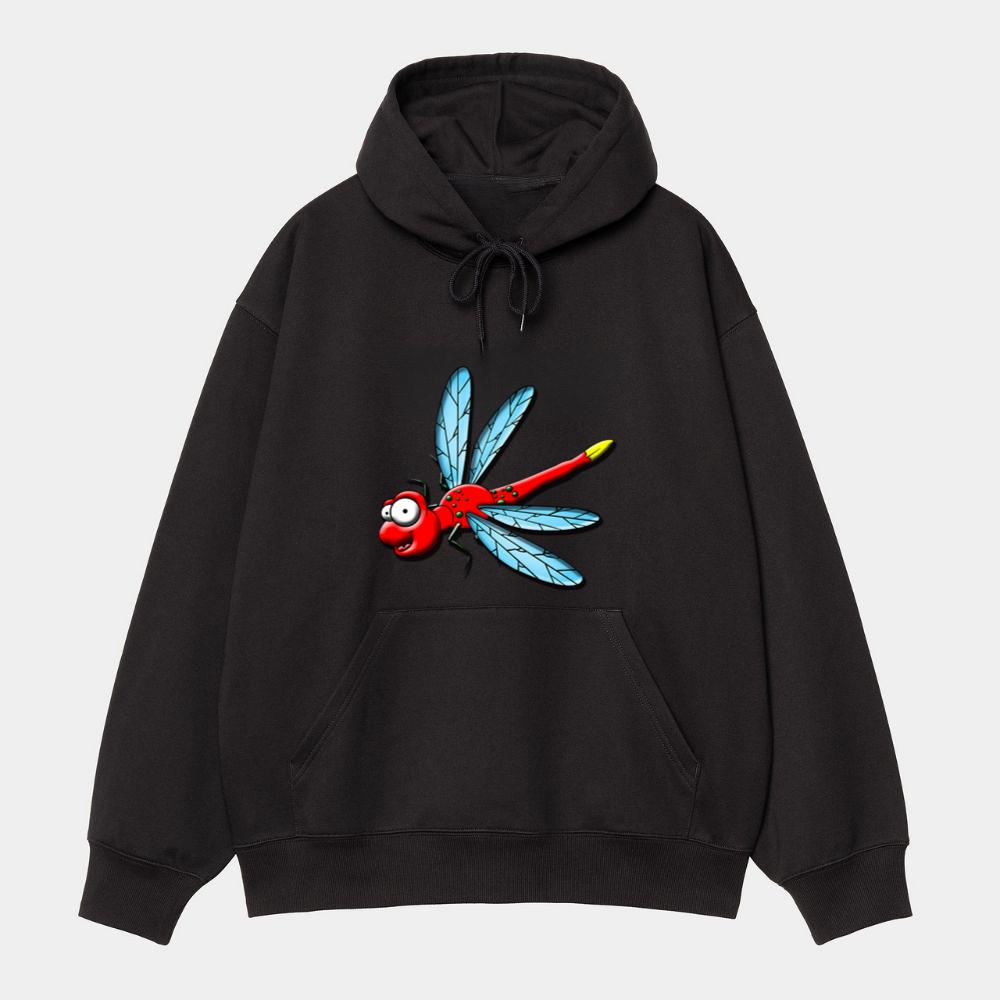 Goofy Red Dragonfly With Wings Hoodie
