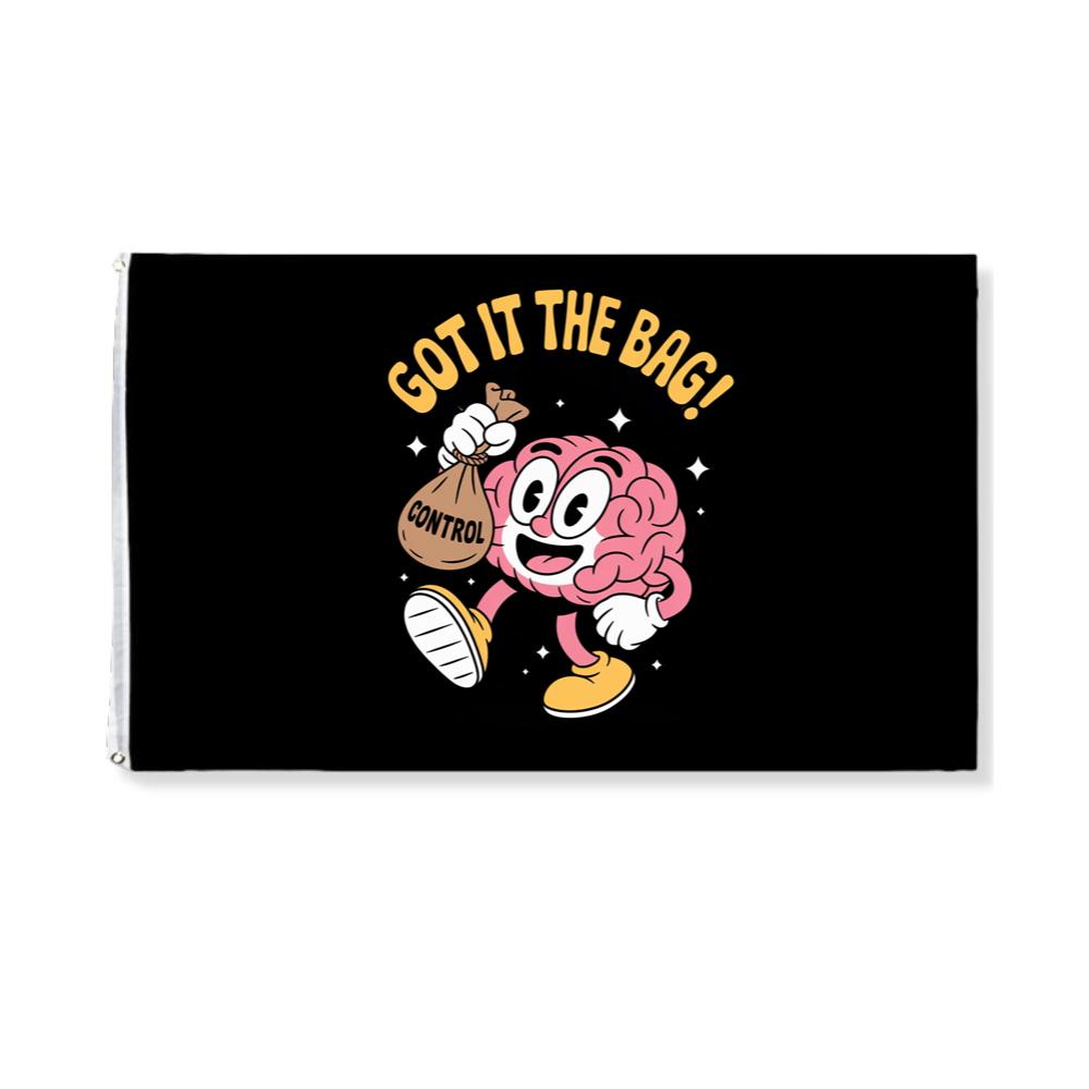 Got It In The Bag Brain Cartoon Artwork for Smart Confident Energy Flag