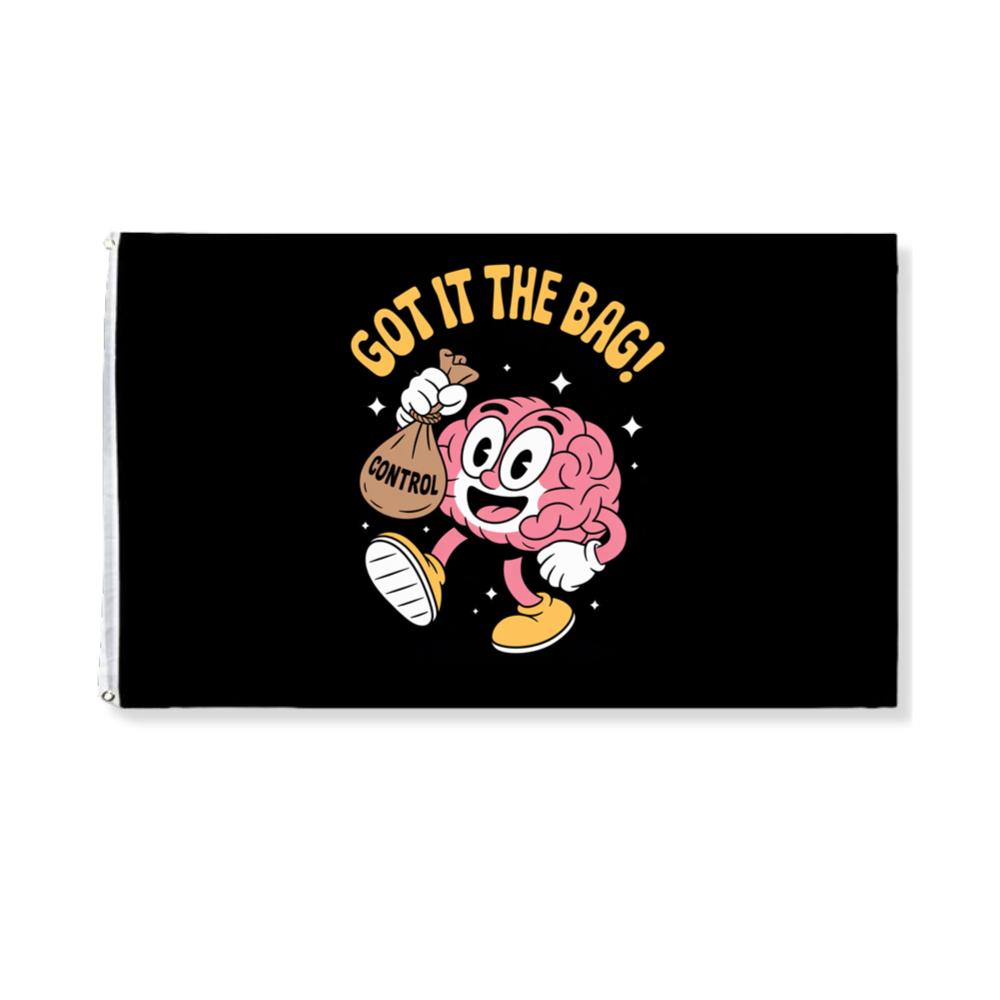 Got It In The Bag Brain Cartoon Artwork for Smart Confident Energy Flat
