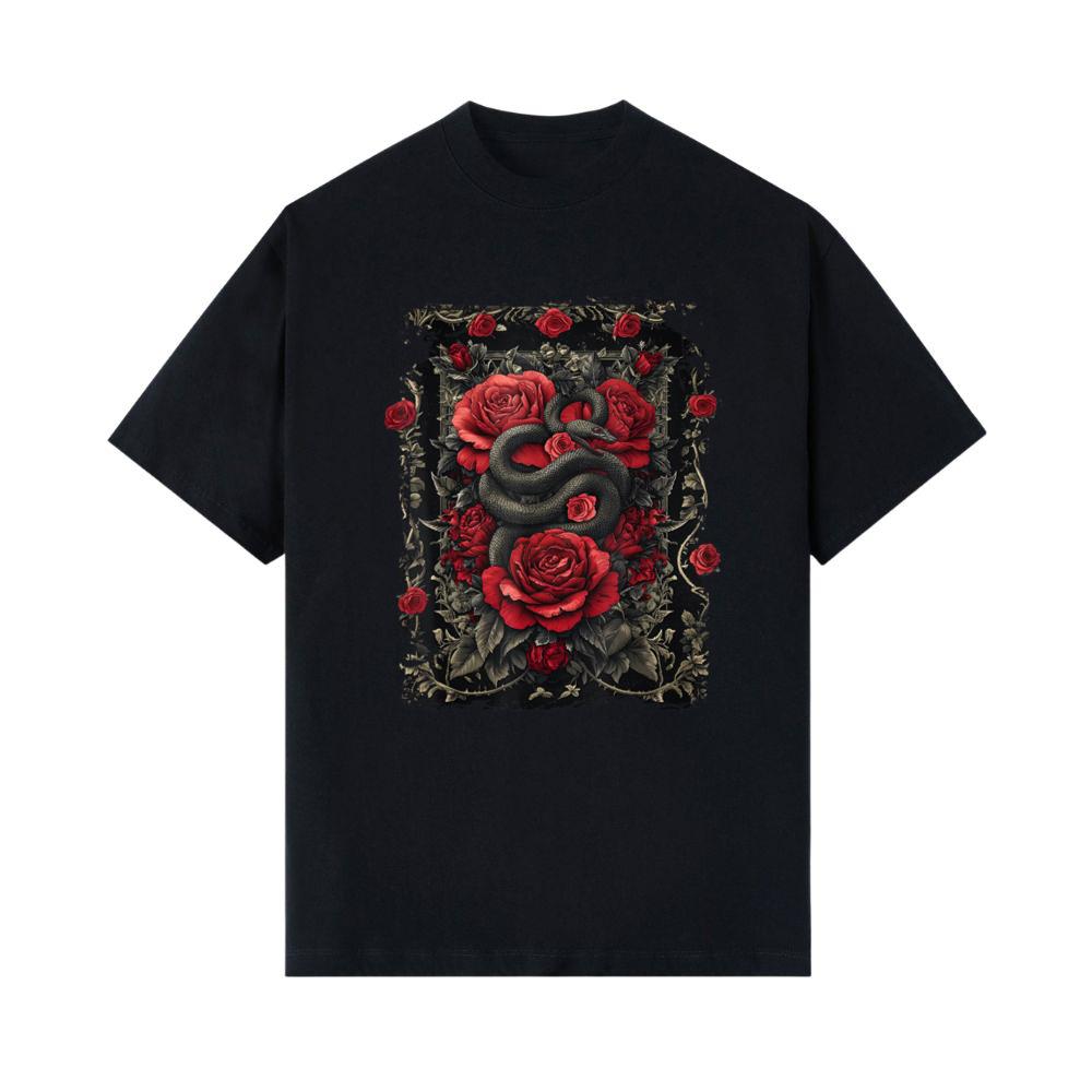 Gothic Snake Rose Enchanted, Vintage Floral Serpent T-Shirt 