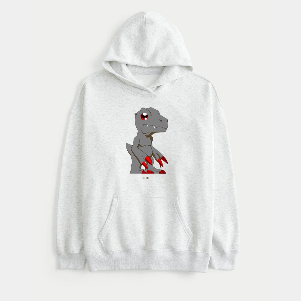 Gray Cartoon Dinosaur With Claws Hoodie