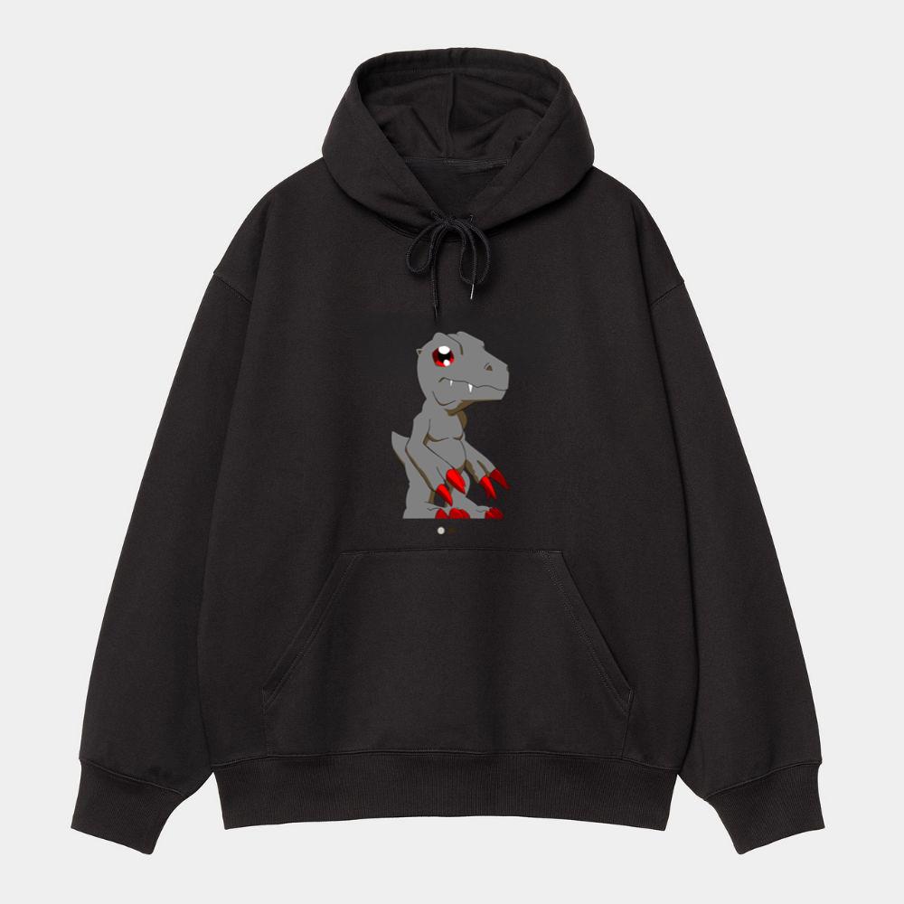 Gray Cartoon Dinosaur With Claws Hoodie