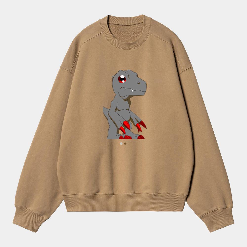 Gray Cartoon Dinosaur With Claws Sweatshirt