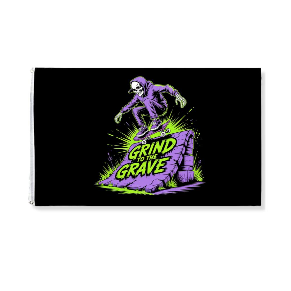 Grind to the Grave Skeleton Skateboard Graphic Flag