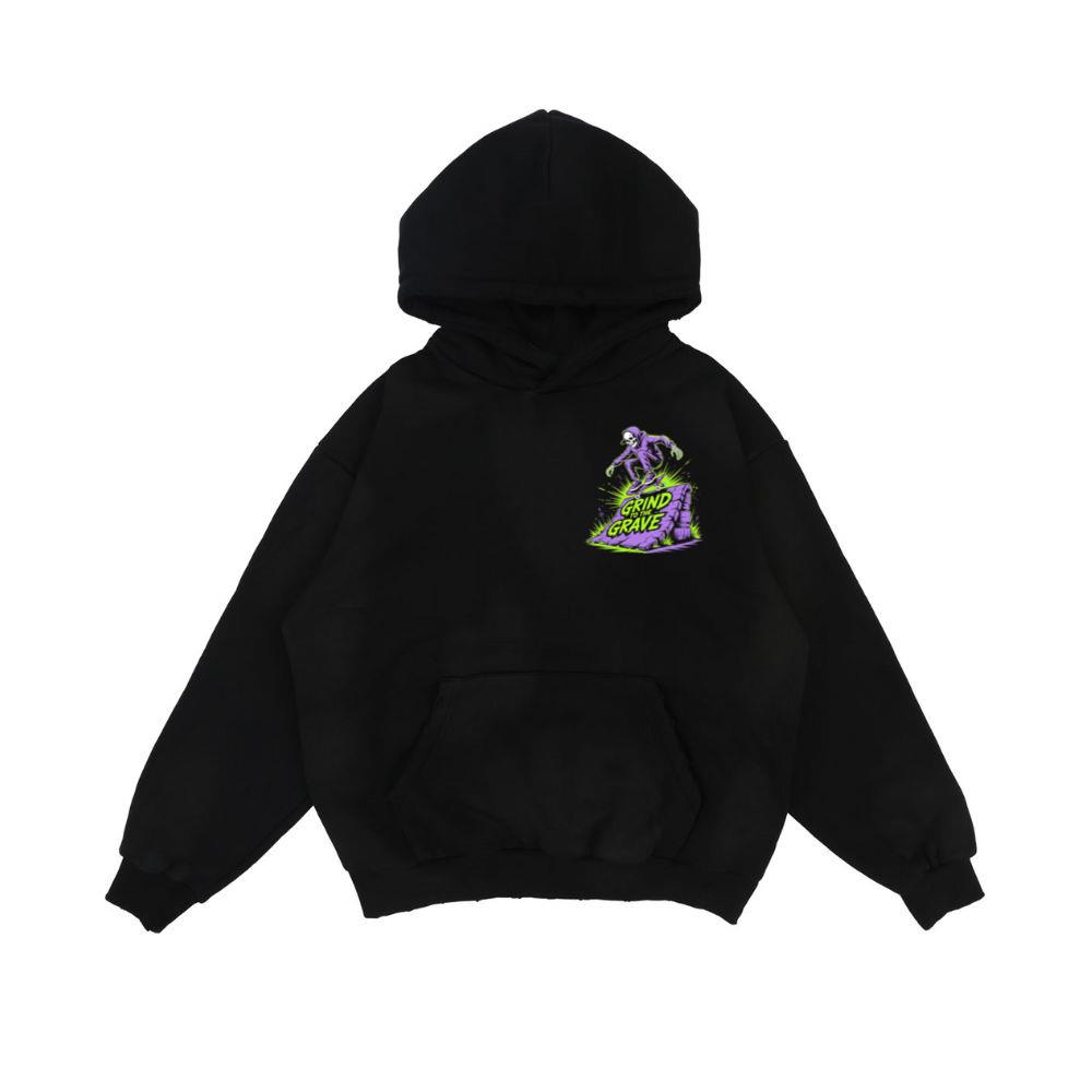Grind to the Grave Skeleton Skateboard Graphic Hoodie