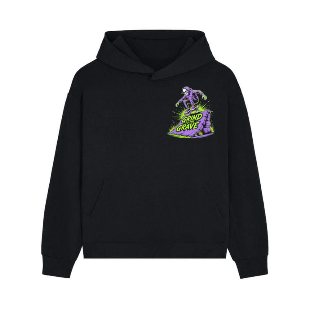 Grind to the Grave Skeleton Skateboard Graphic Hoodie