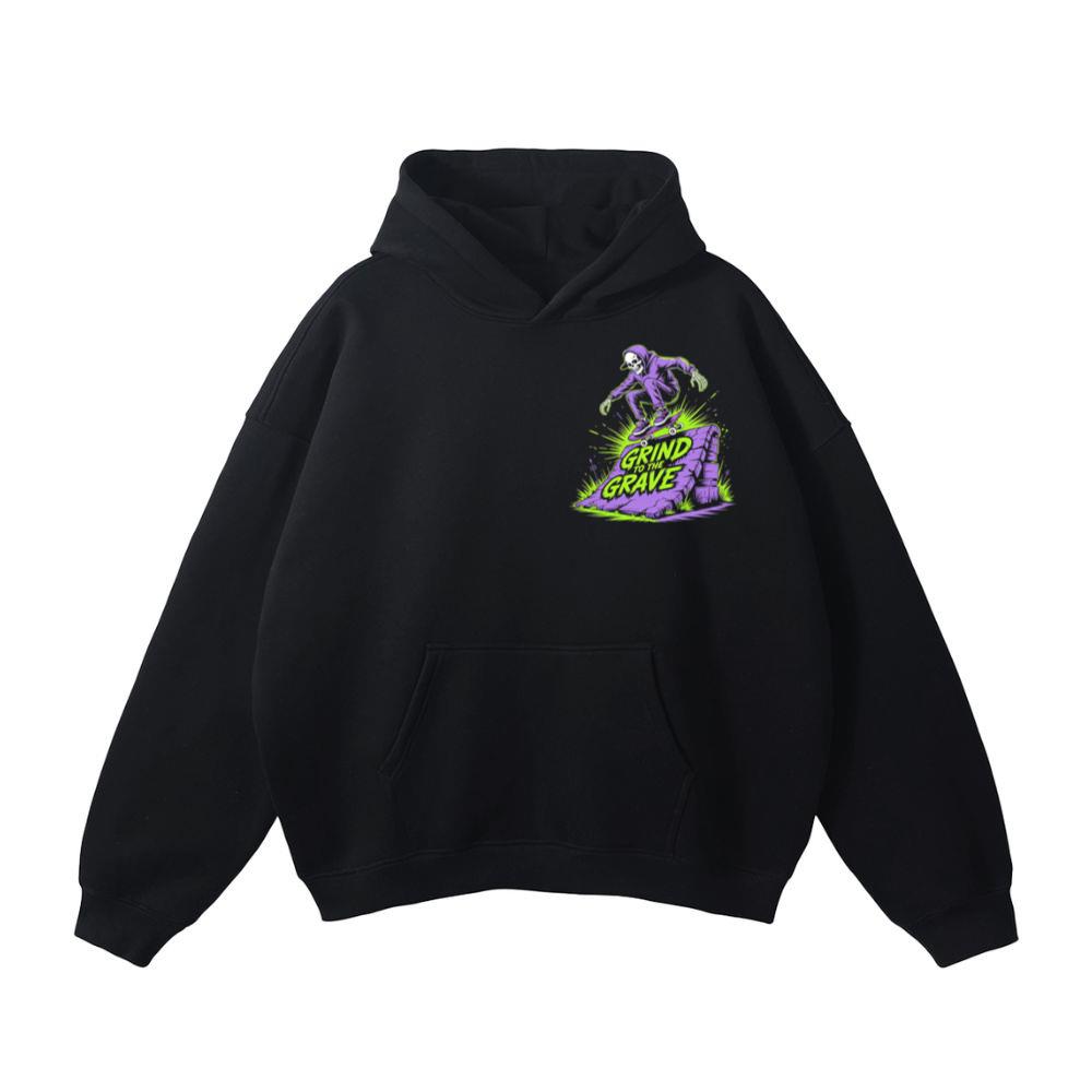 Grind to the Grave Skeleton Skateboard Graphic Hoodie