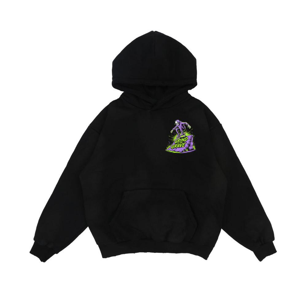 Grind to the Grave Skeleton Skateboard Graphic Hoodie