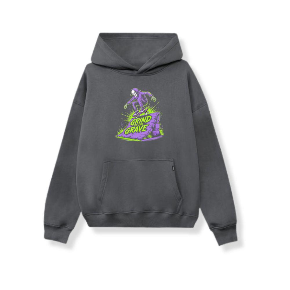 Grind to the Grave Skeleton Skateboard Graphic Hoodie - Image 2