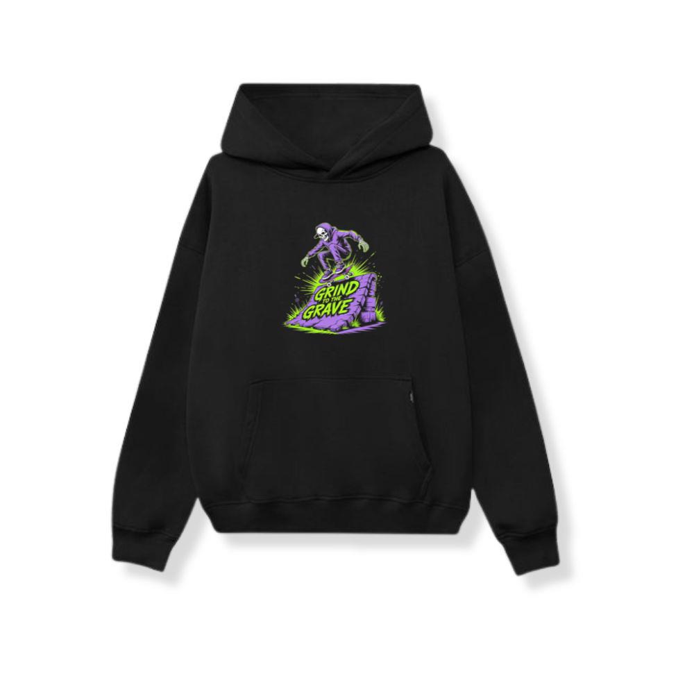 Grind to the Grave Skeleton Skateboard Graphic Hoodie