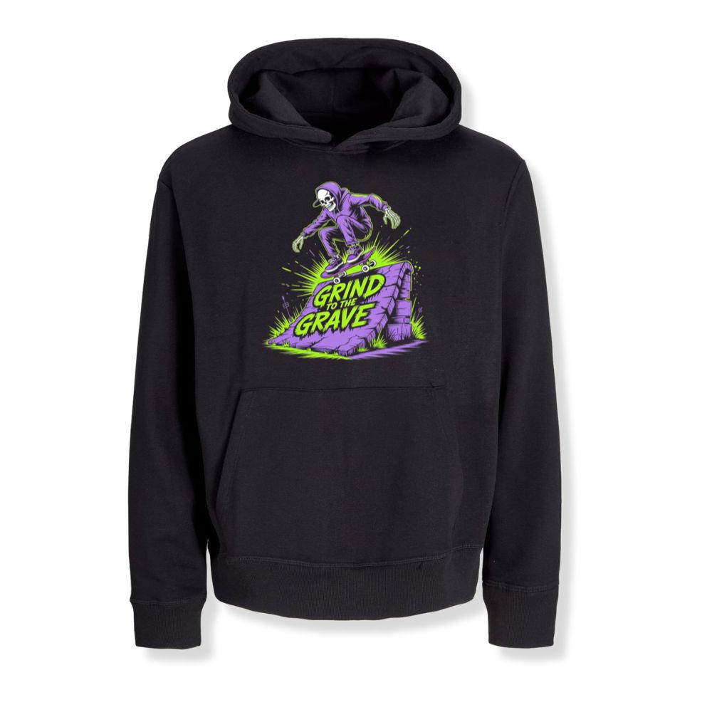 Grind to the Grave Skeleton Skateboard Graphic Hoodies