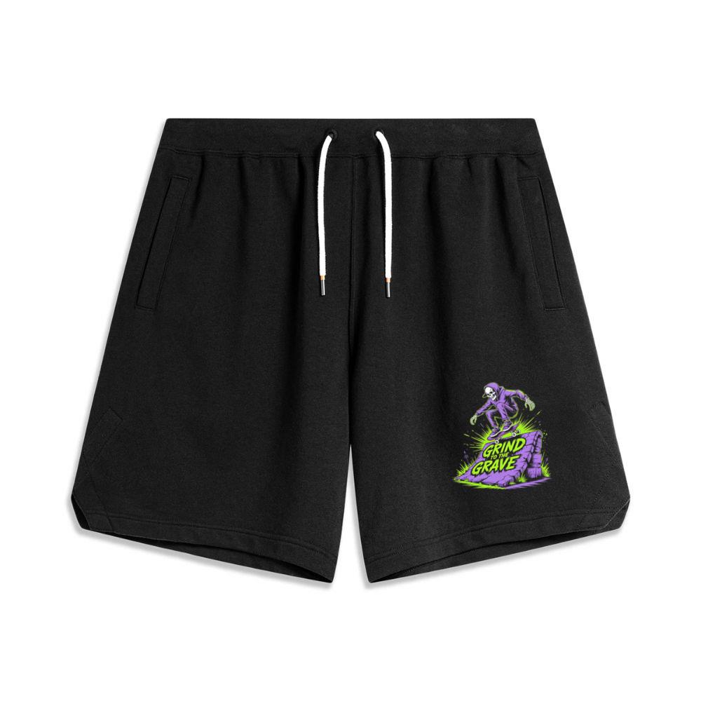 Grind to the Grave Skeleton Skateboard Graphic Men's Basketball Shorts
