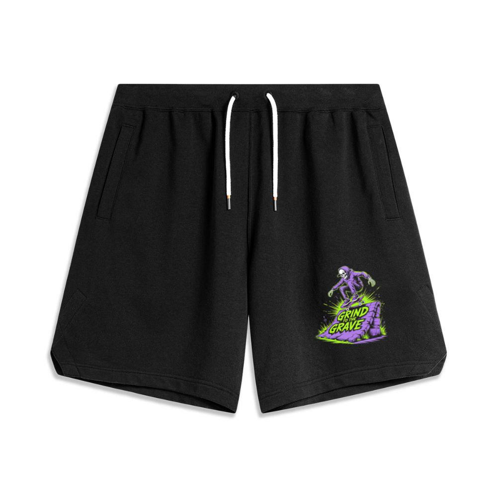 Grind to the Grave Skeleton Skateboard Graphic Men's Basketball Shorts