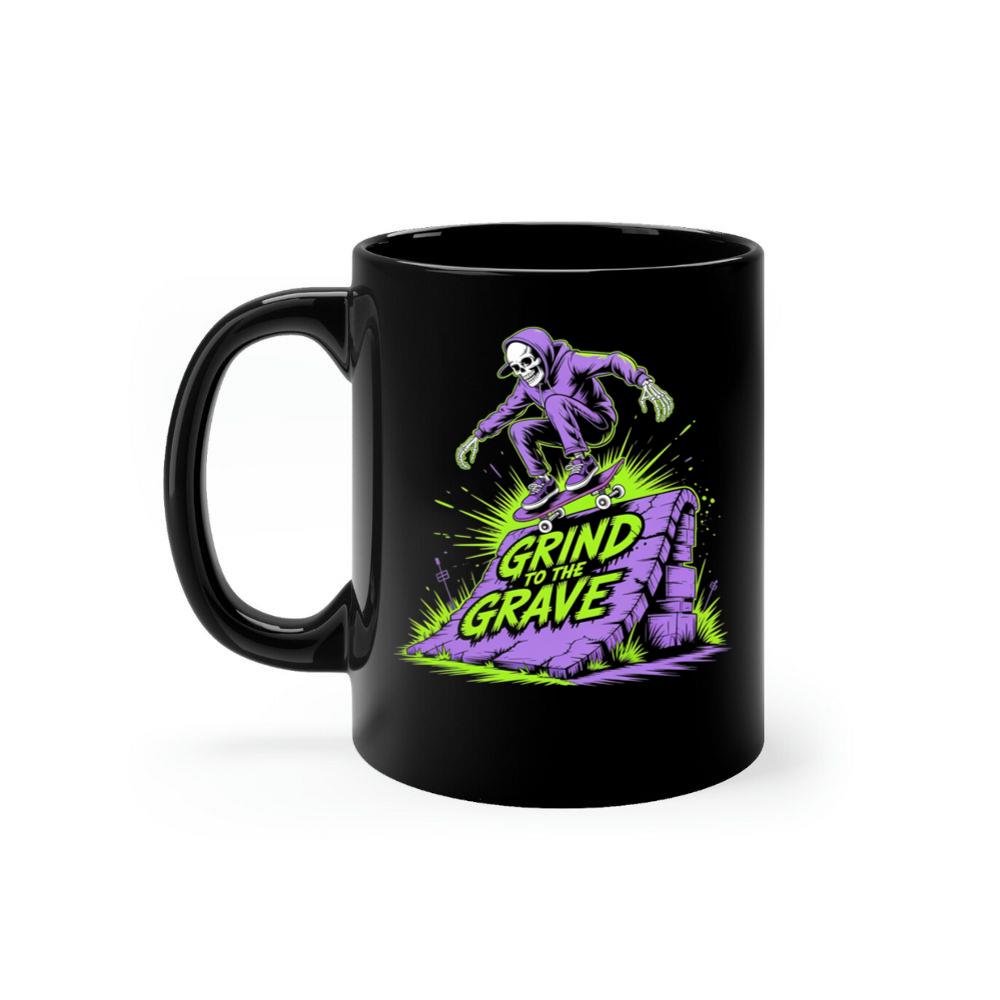 Grind to the Grave Skeleton Skateboard Graphic Mug