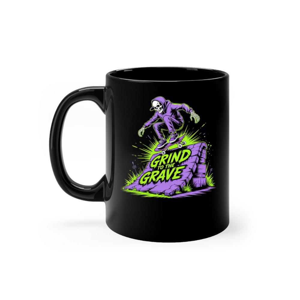 Grind to the Grave Skeleton Skateboard Graphic Mug