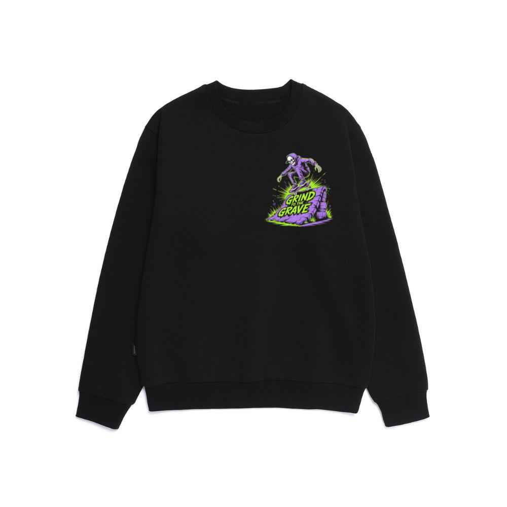 Grind to the Grave Skeleton Skateboard Graphic Sweatshirt