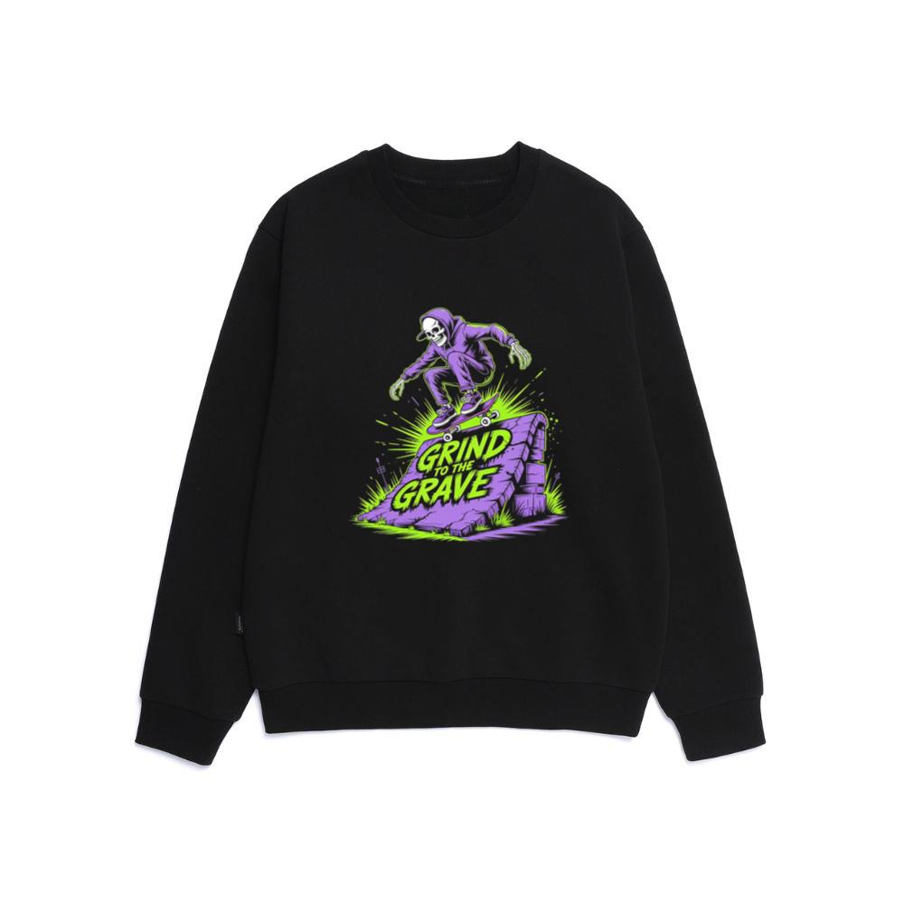 Grind to the Grave Skeleton Skateboard Graphic Sweatshirt