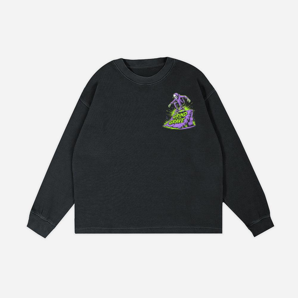 Grind to the Grave Skeleton Skateboard Graphic Sweatshirt