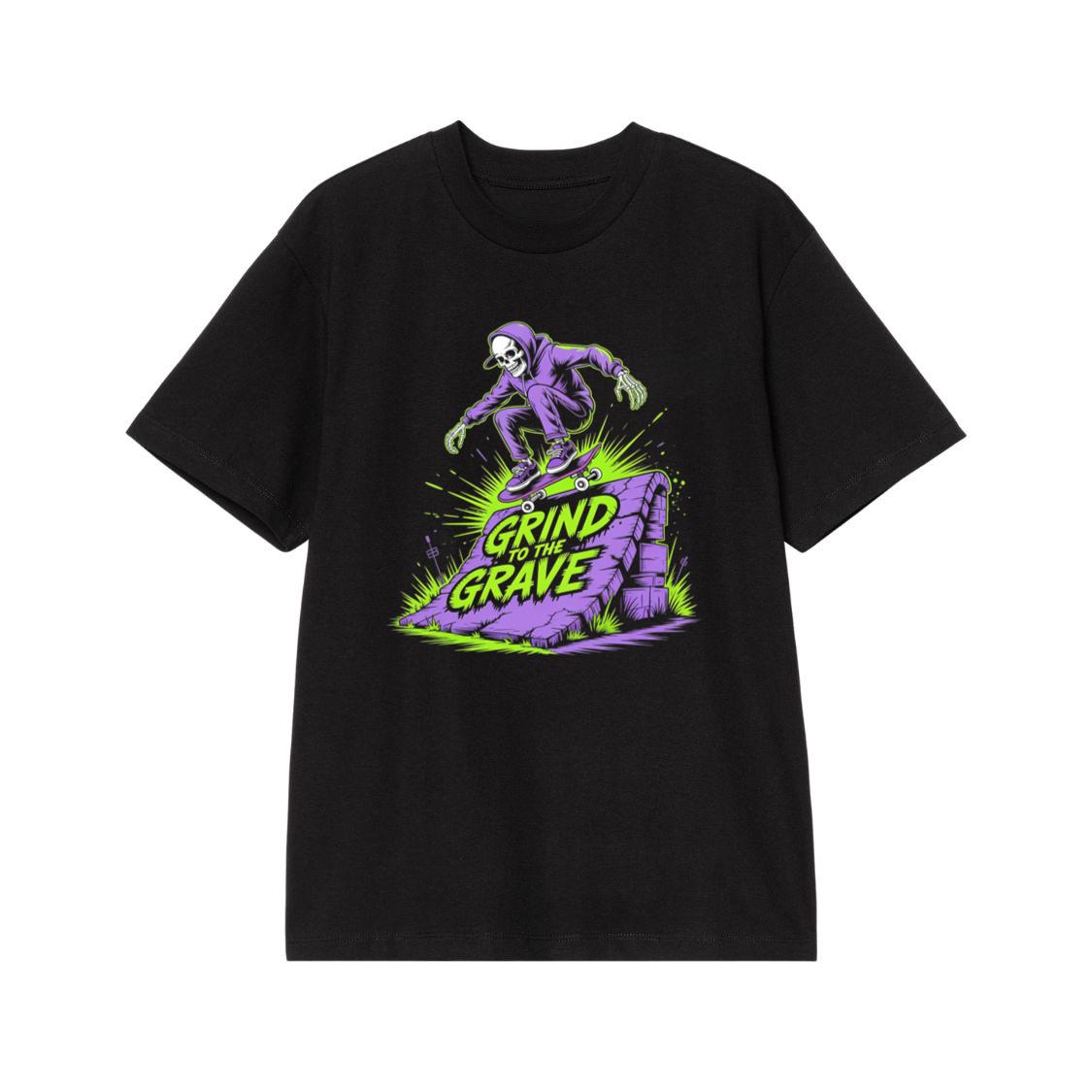 Grind to the Grave Skeleton Skateboard Graphic T-Shirt