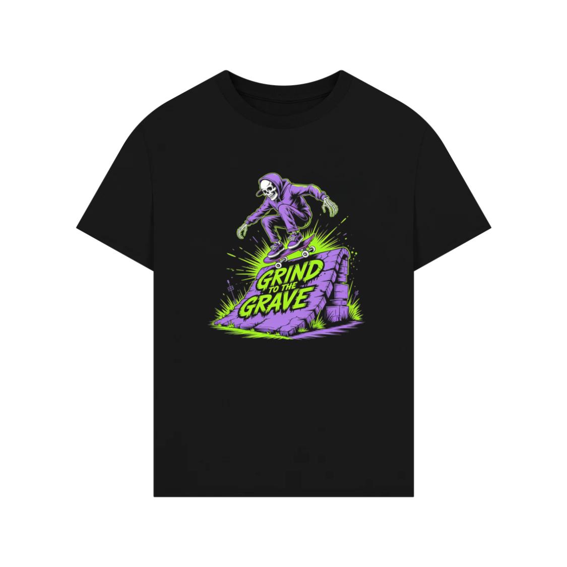 Grind to the Grave Skeleton Skateboard Graphic T-Shirt