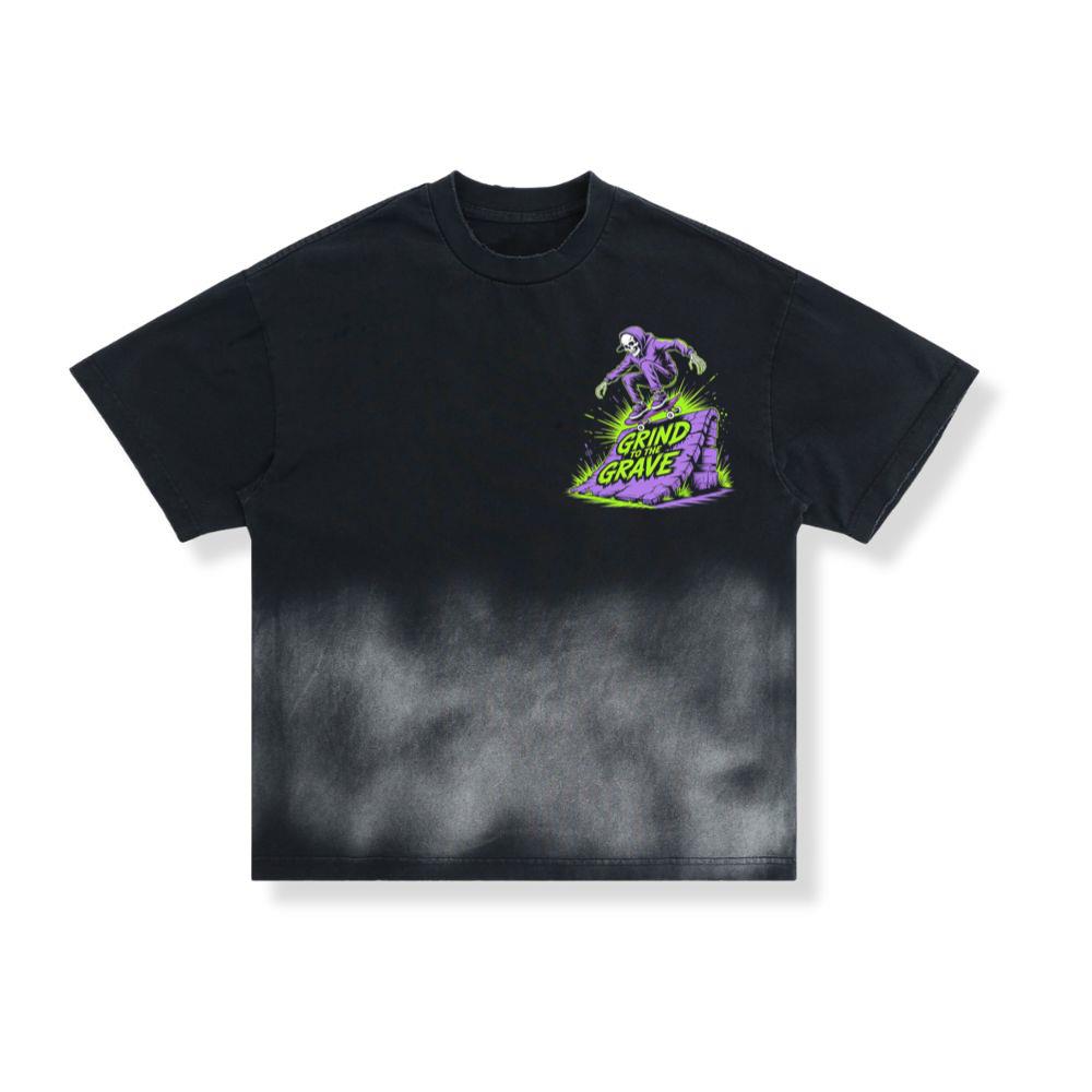 Grind to the Grave Skeleton Skateboard Graphic T-Shirt
