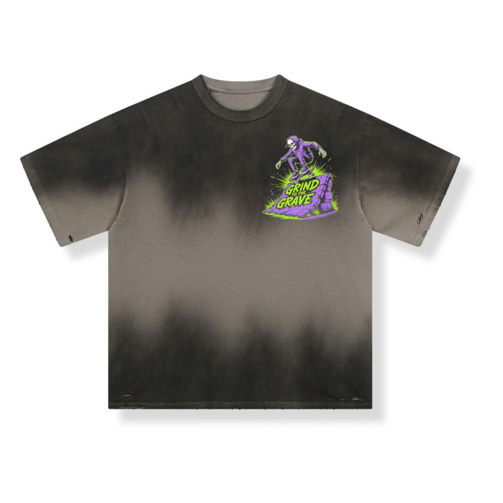 Grind to the Grave Skeleton Skateboard Graphic T-Shirt