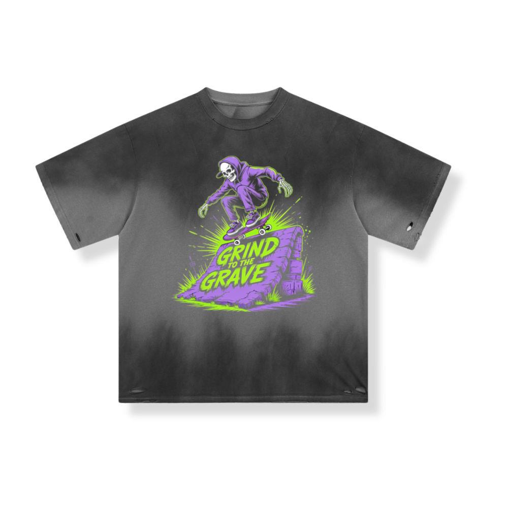 Grind to the Grave Skeleton Skateboard Graphic T-Shirt