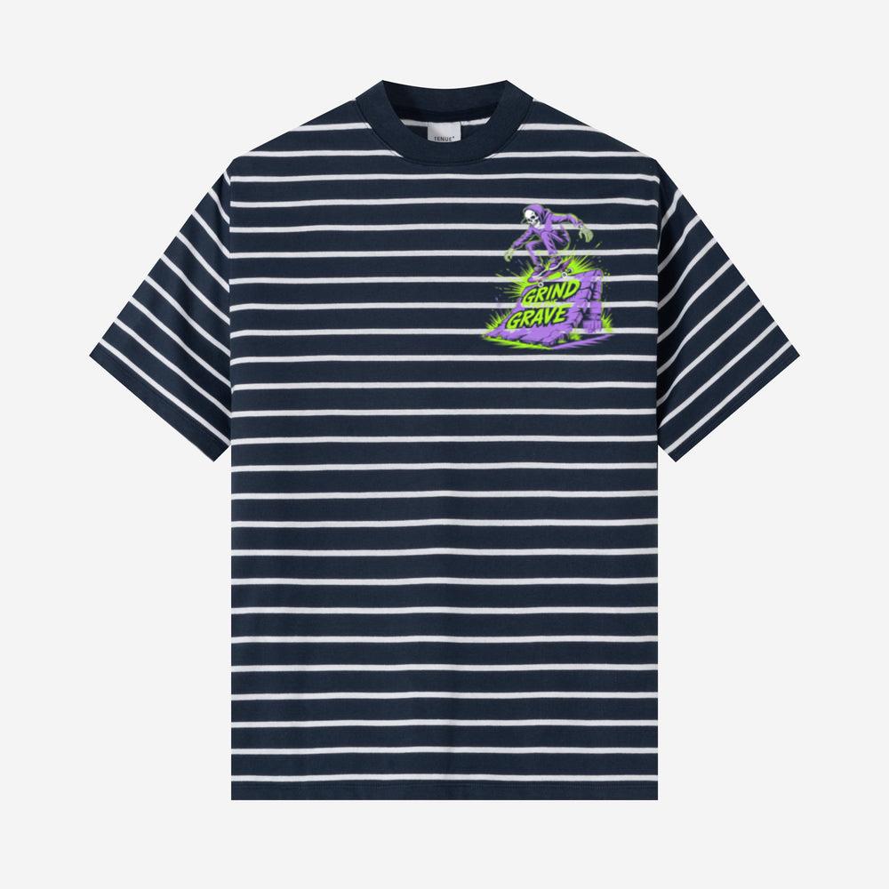 Grind to the Grave Skeleton Skateboard Graphic T-Shirt