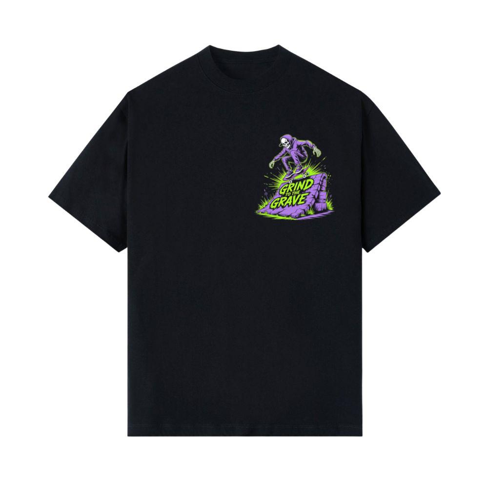 Grind to the Grave Skeleton Skateboard Graphic T-Shirts