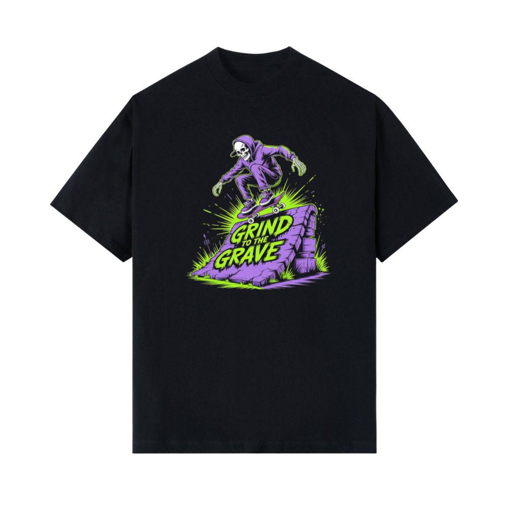 Grind to the Grave Skeleton Skateboard Graphic T-Shirts