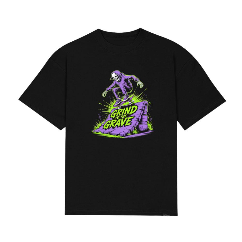Grind to the Grave Skeleton Skateboard Graphic T-Shirts