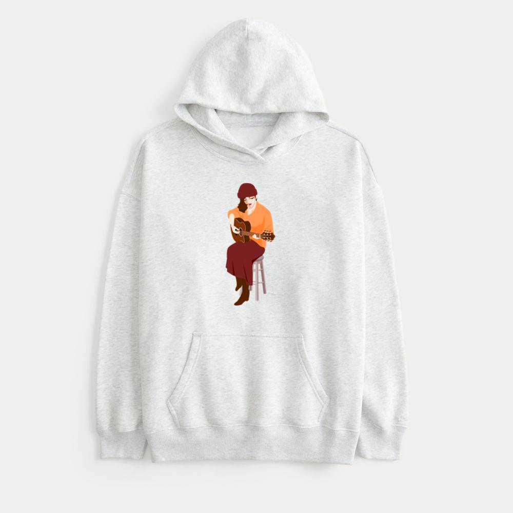 Guitar Girl in Hat Hoodie