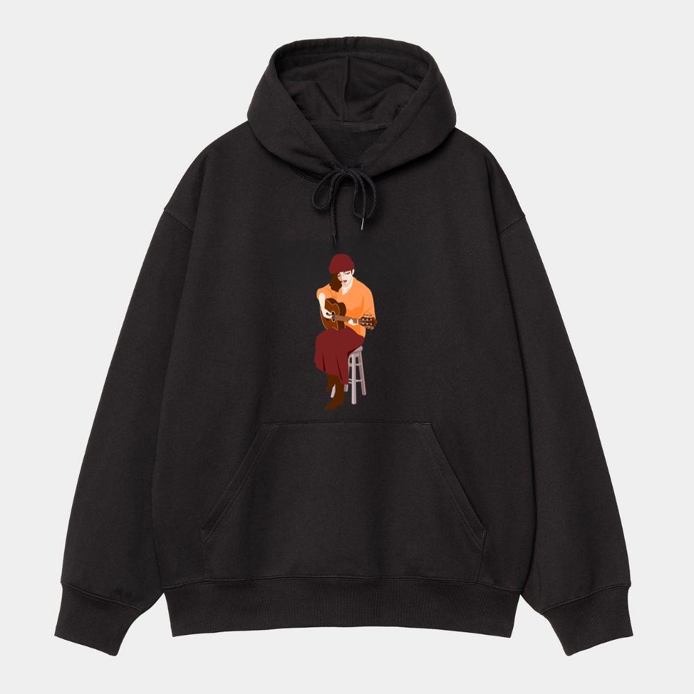 Guitar Girl in Hat Hoodie