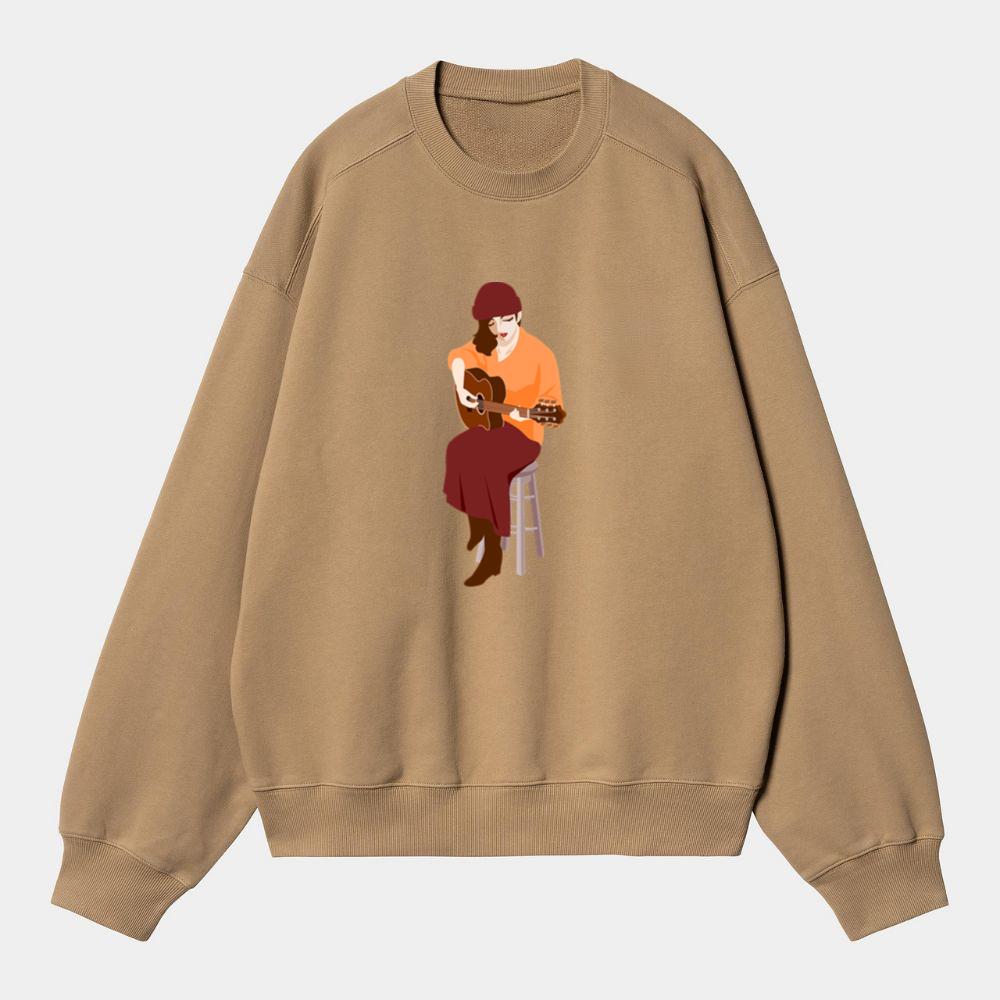 Guitar Girl in Hat Sweatshirt