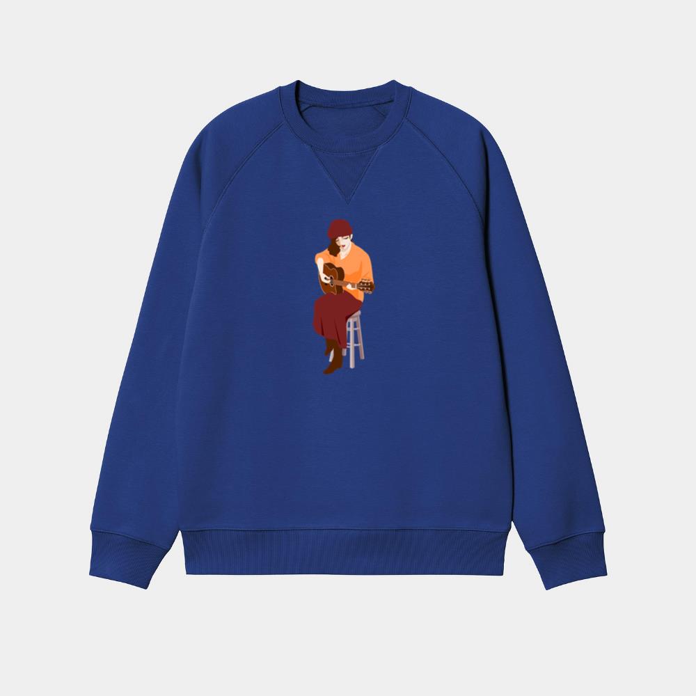 Guitar Girl in Hat Sweatshirt