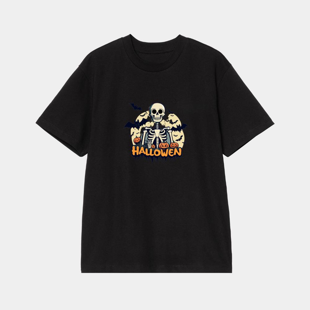 Halloween Minimalistic Skeleton And Bats T-Shirt
