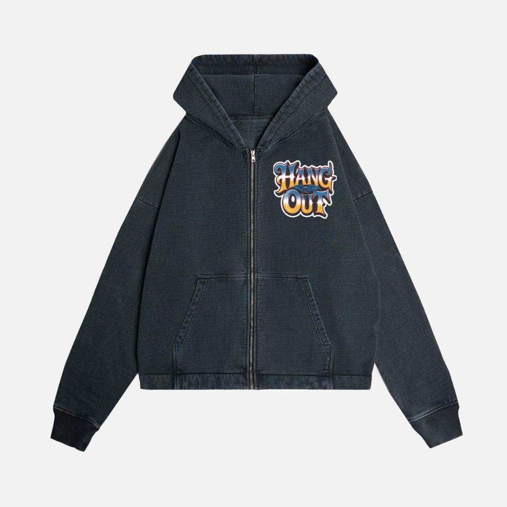 Hang Out Retro Street Graphic Zip Hoodie Kelyee