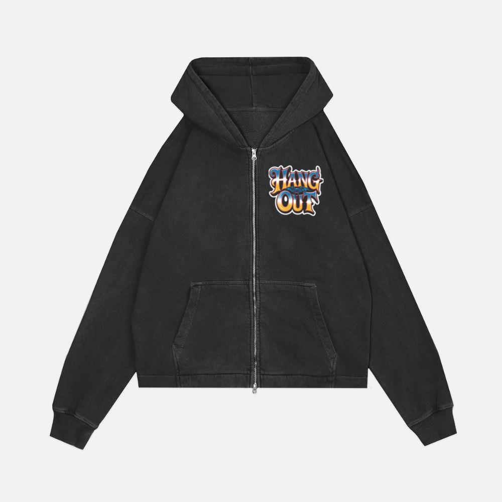 Hang Out Retro Street Graphic Zip Hoodie