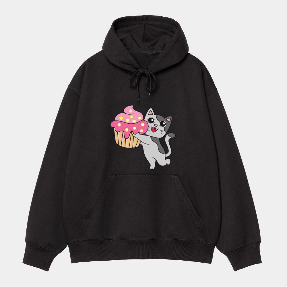 Happy Cat Holding Cupcake Hoodie