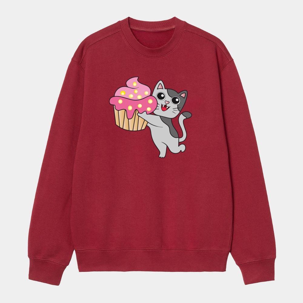 Happy Cat Holding Cupcake Sweatshirt