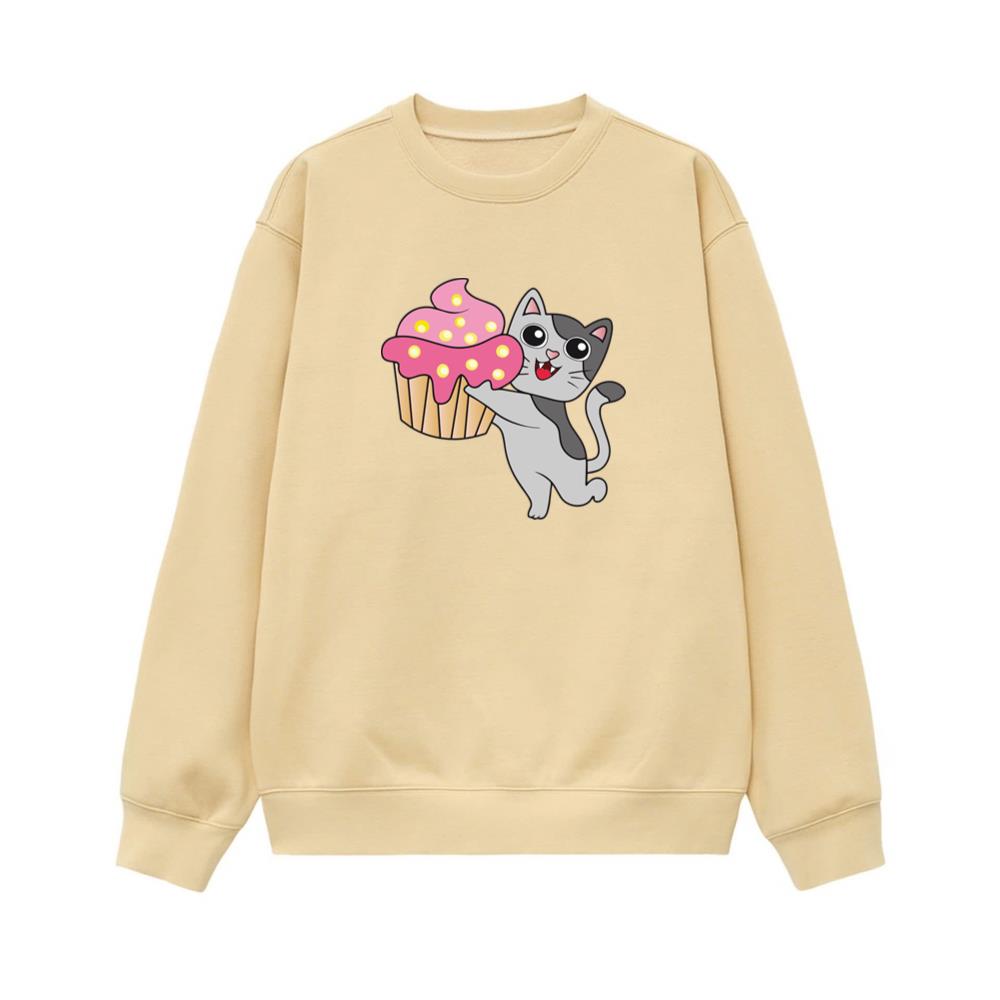 Happy Cat Holding Cupcake Sweatshirt