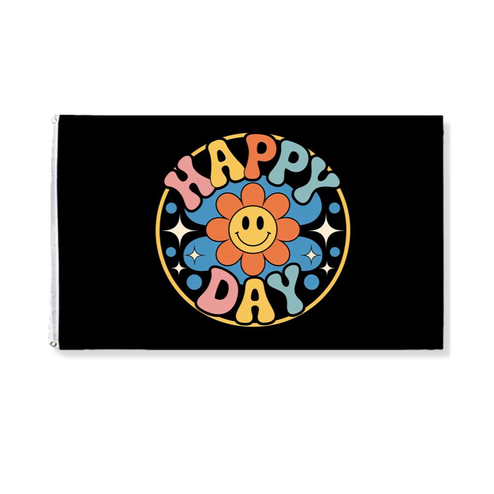 Happy Day Groovy Flower Illustration for a Colorful Retro Look Flag