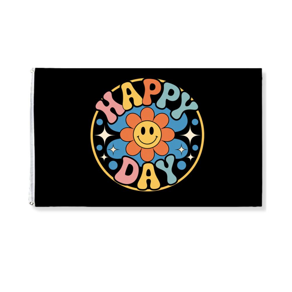 Happy Day Groovy Flower Illustration for a Colorful Retro Look Flat