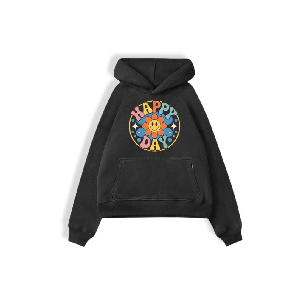 Happy Day Groovy Flower Illustration for a Colorful Retro Look Hoodie
