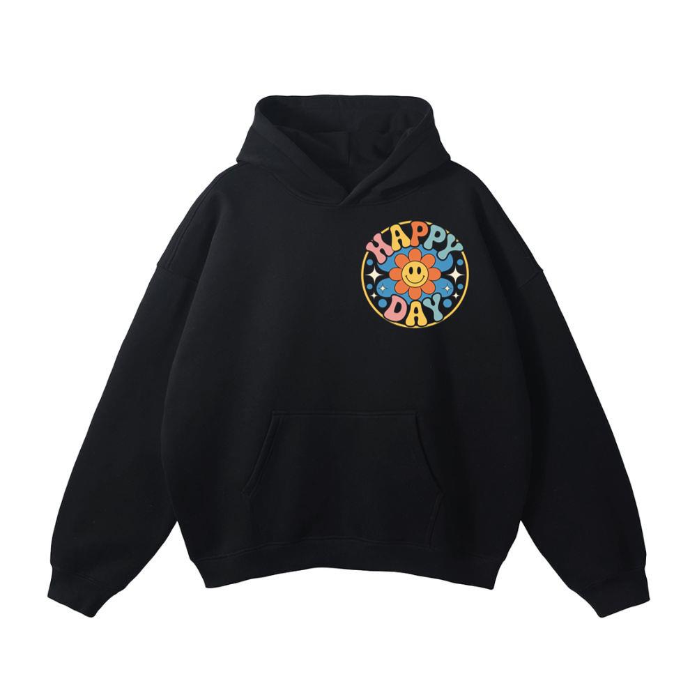 Happy Day Groovy Flower Illustration for a Colorful Retro Look Hoodie