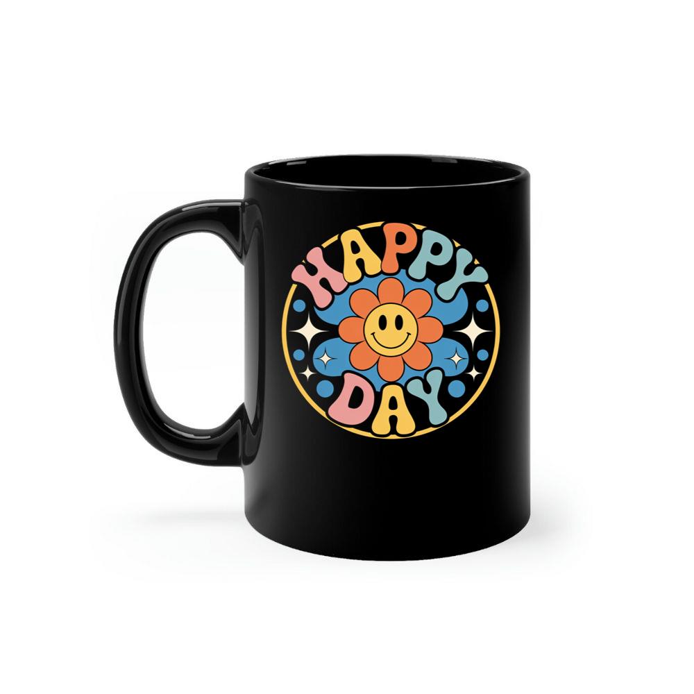 Happy Day Groovy Flower Illustration for a Colorful Retro Look Mug